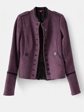 Betsey Johnson Purple Herringbone Tweed Military Wool Blend Blazer Jacket Size 2